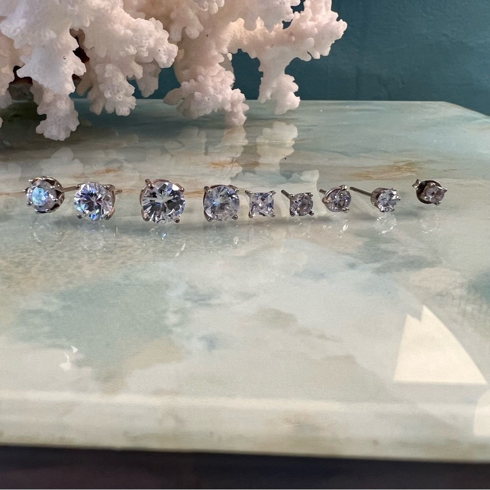 Lot of 9 Single Faux Diamond Stud Earrings